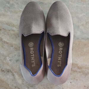 Rothy's Taupe Knit Slip-On Flats with Blue Trim